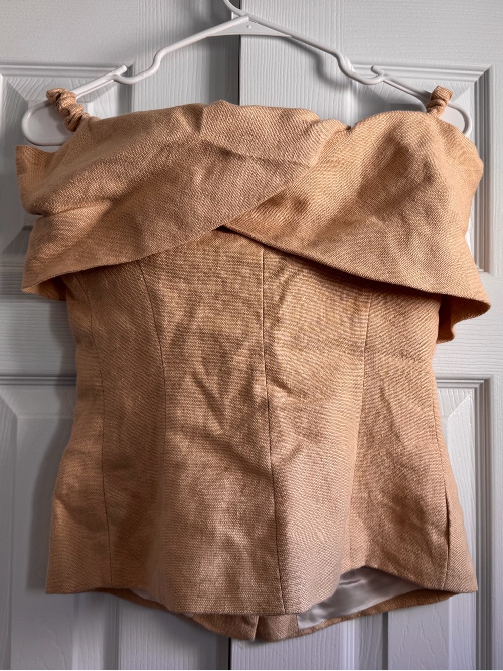 Zara Linen Off-Shoulder Cream Rock Button Front Top Sz S Office Date Natural - Picture 2 of 9